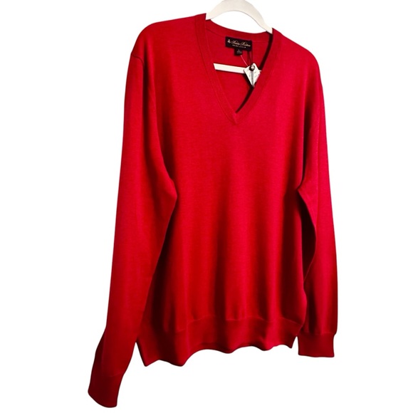 Brooks Brothers NWT Red Cotton V-Neck Sweater L 48” Preppy Classic Old Money - Picture 6 of 12